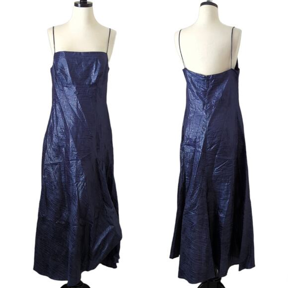 VTG Gai Mattiolo Couture Womens 90s Blue Shiny Slip Dress Linen Italy Size 12 - Picture 1 of 10